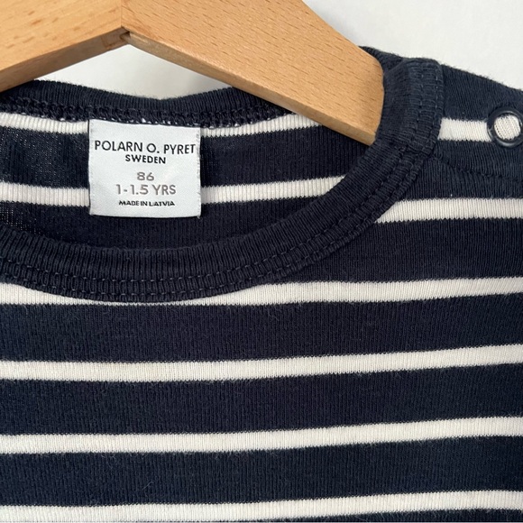 Polarn O. Pyret: Classic Stripe GOTS Long Sleeve Shirt: 1-1.5Yrs (86cm): Navy - Picture 3 of 7